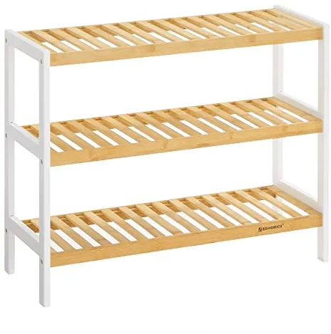 SONGMICS kenkähylly, 3 hyllyä - luonnollinen ja valkoinen bambu (70x26)
